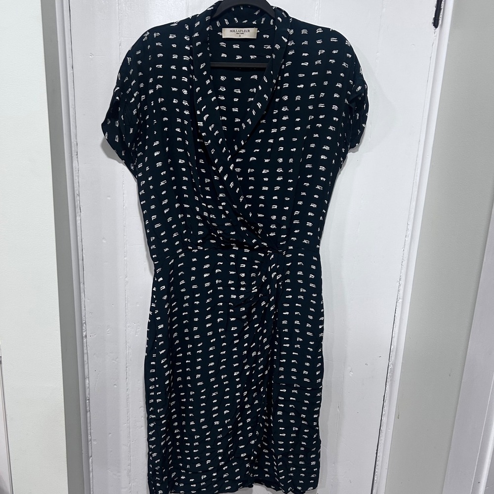 MM.LaFleur Green White Abstract Print Viscose Wrap Midi Dress Size 8